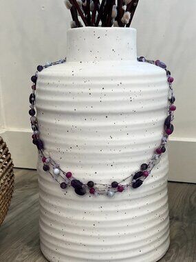 Triple Strand Necklace with pink, purple, and blue and white stones/beads